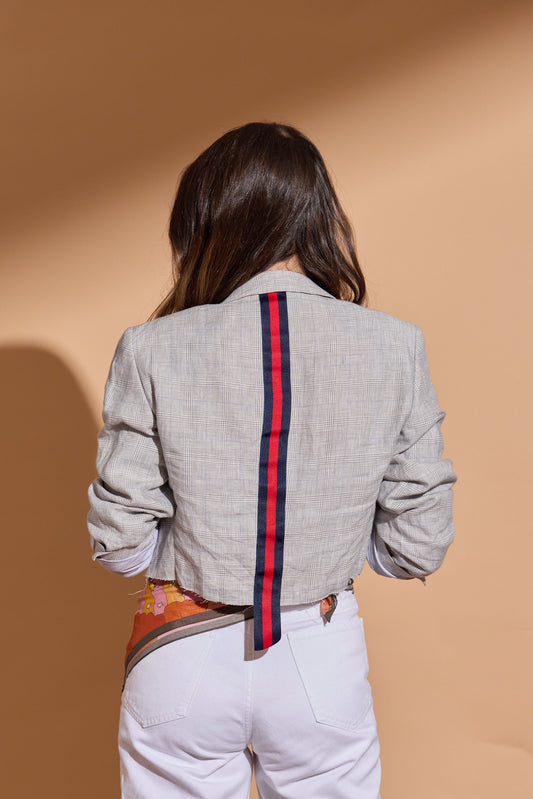 Grey Plaid Linen Blazer