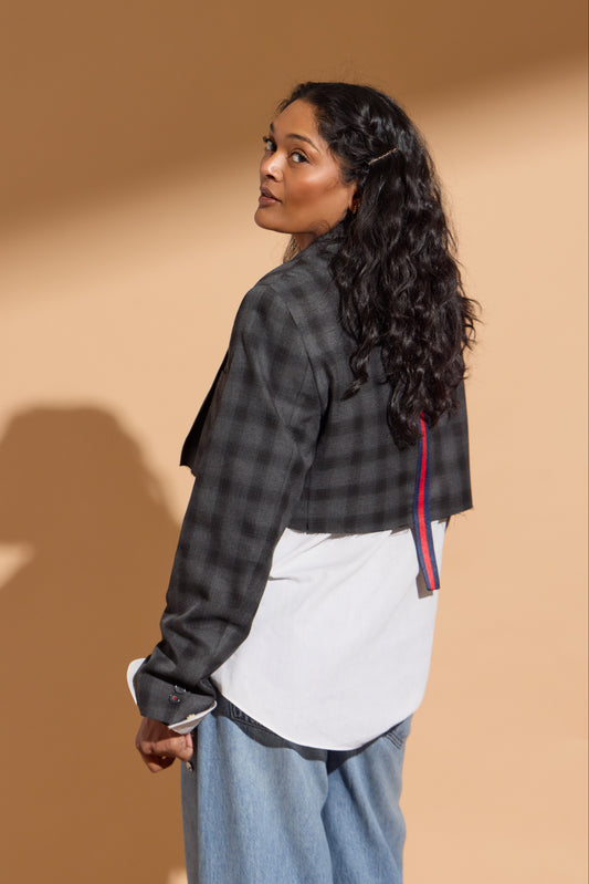 Black and Grey Box Plaid Blazer