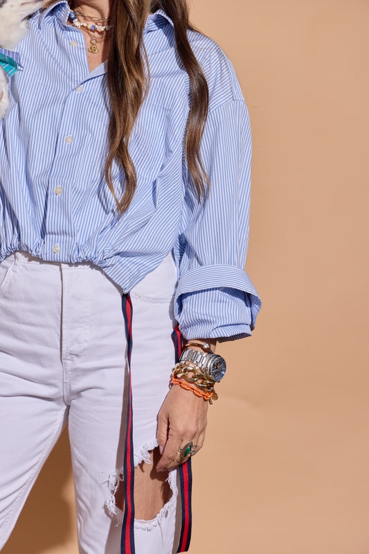 Baby Blue and White Stripe Bowie