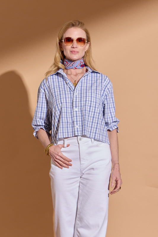 White and Blue Plaid Stella Puff Sleeve
