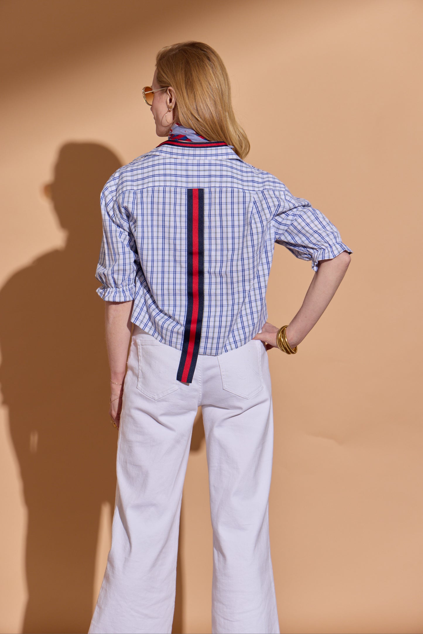 White and Blue Plaid Stella Puff Sleeve