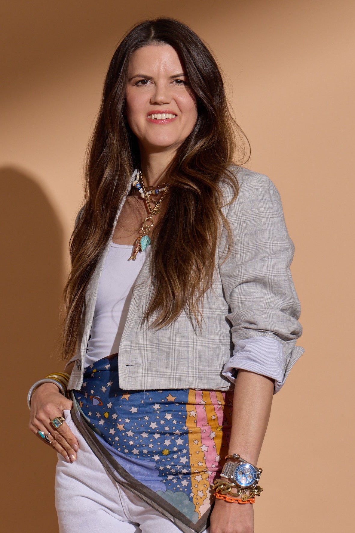 Grey Plaid Linen Blazer