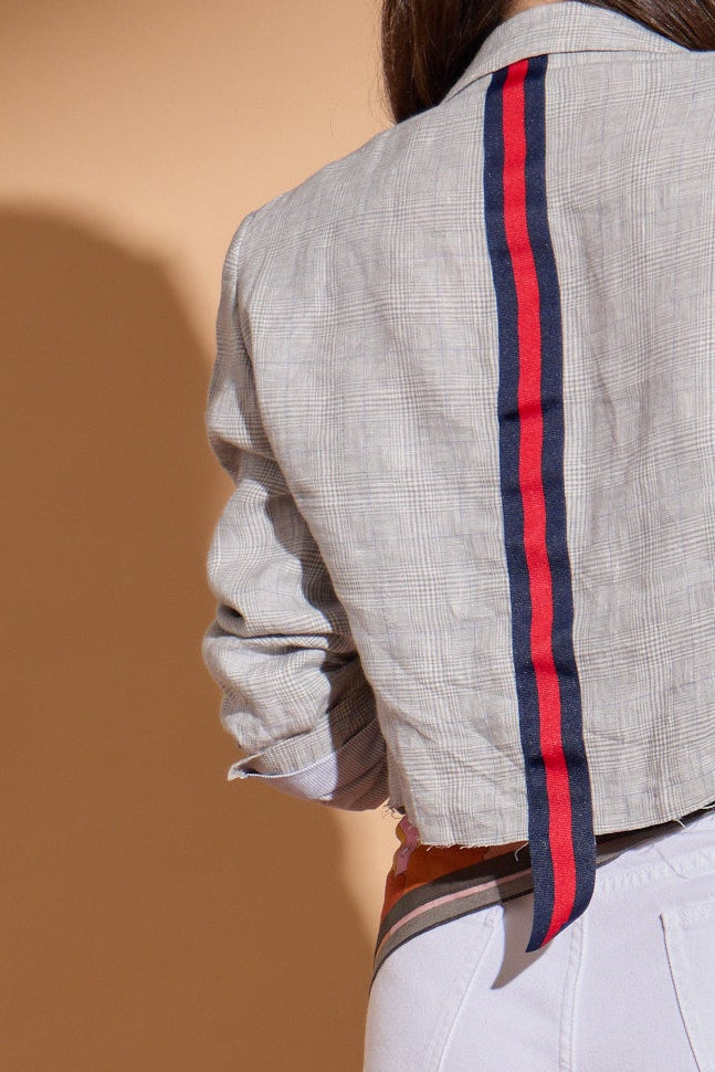 Grey Plaid Linen Blazer