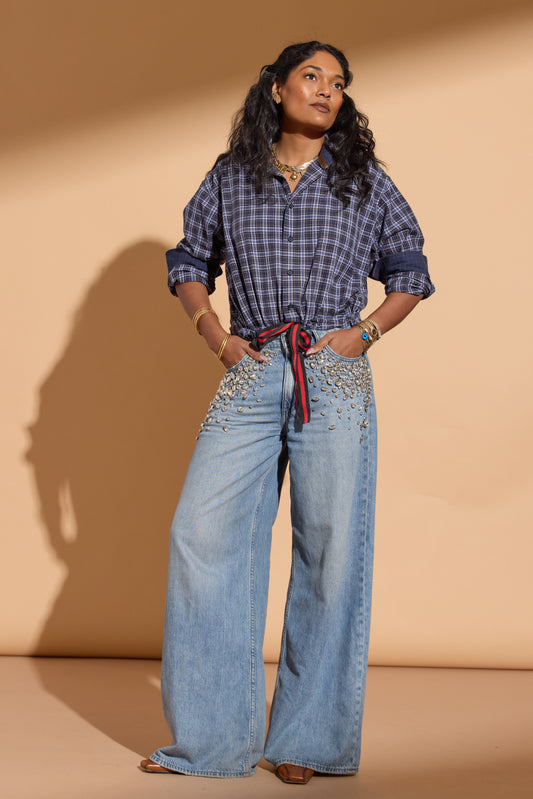 Navy and White Plaid Sailor