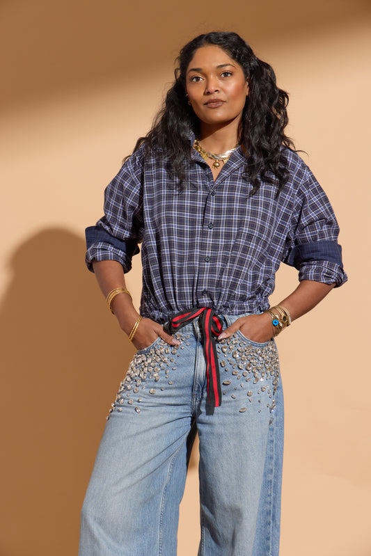 Navy and White Plaid Sailor