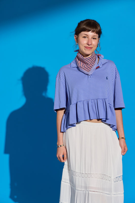 Blue and White Stripe Bunny Polo