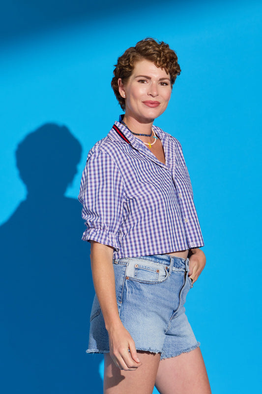 Purple and Blue Plaid Harlow Puff Sleeve