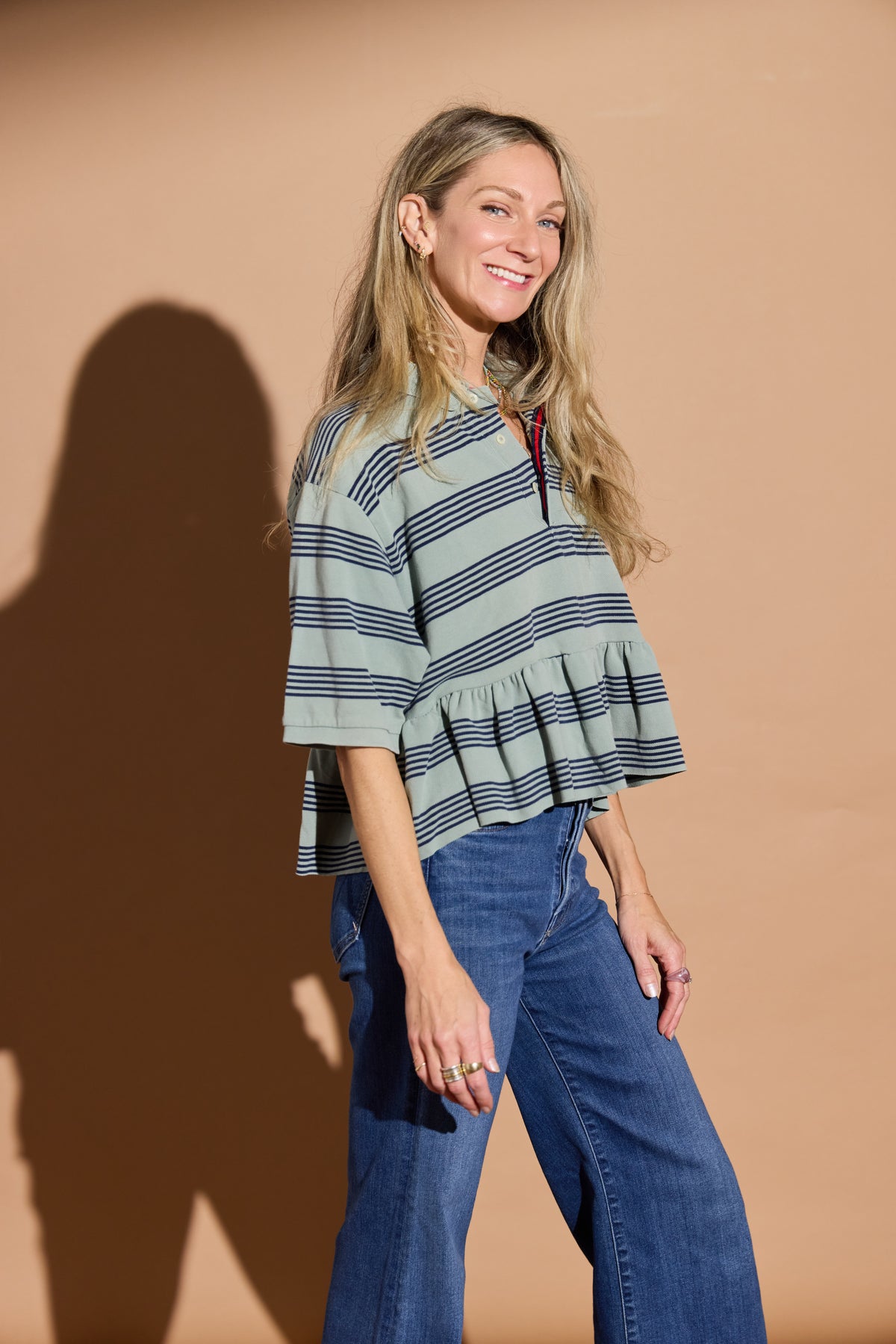 Sage and Navy Stripe Bunny Polo