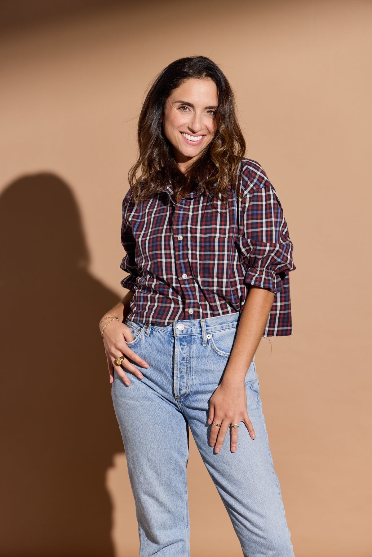 Burgundy Plaid Stella Puff Sleeve