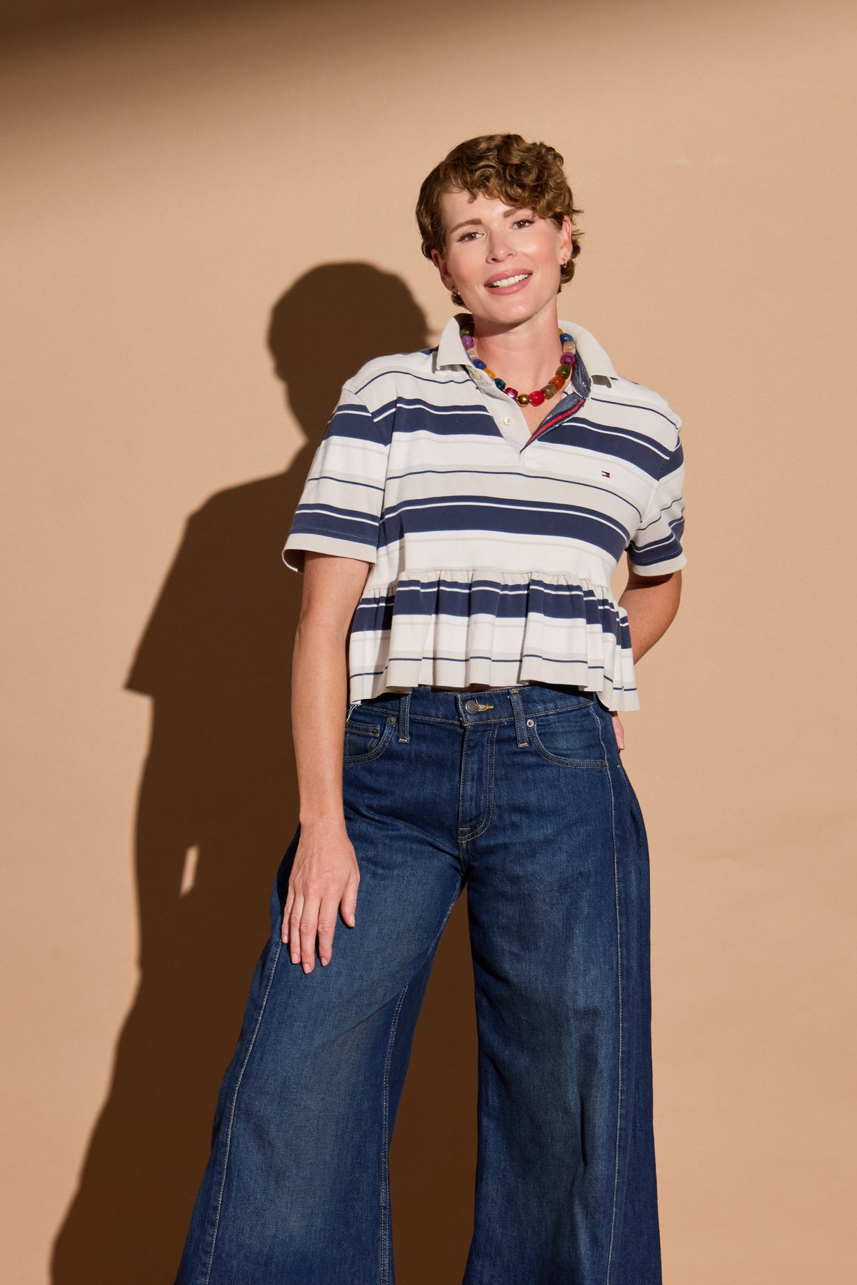 Navy and Stone Stripe Bunny Polo