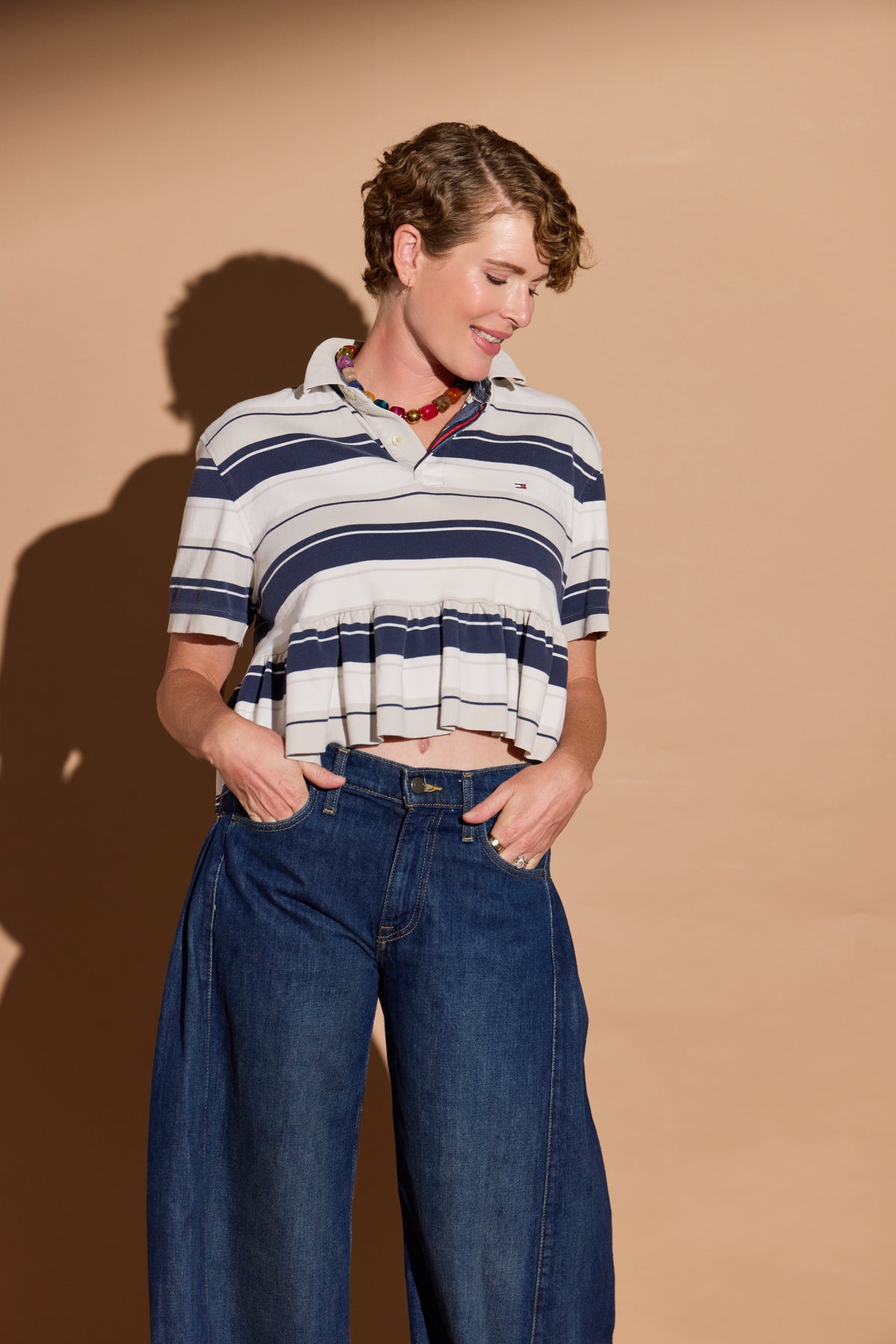 Navy and Stone Stripe Bunny Polo