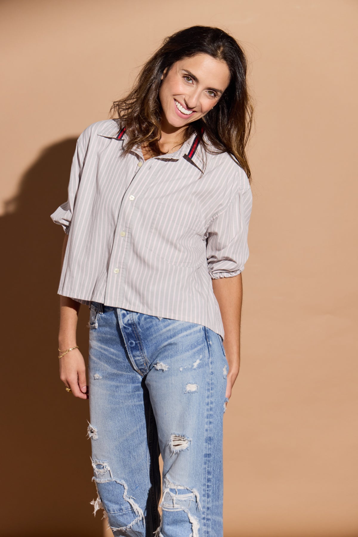 Sage Green Stripe Harlow Puff Sleeve