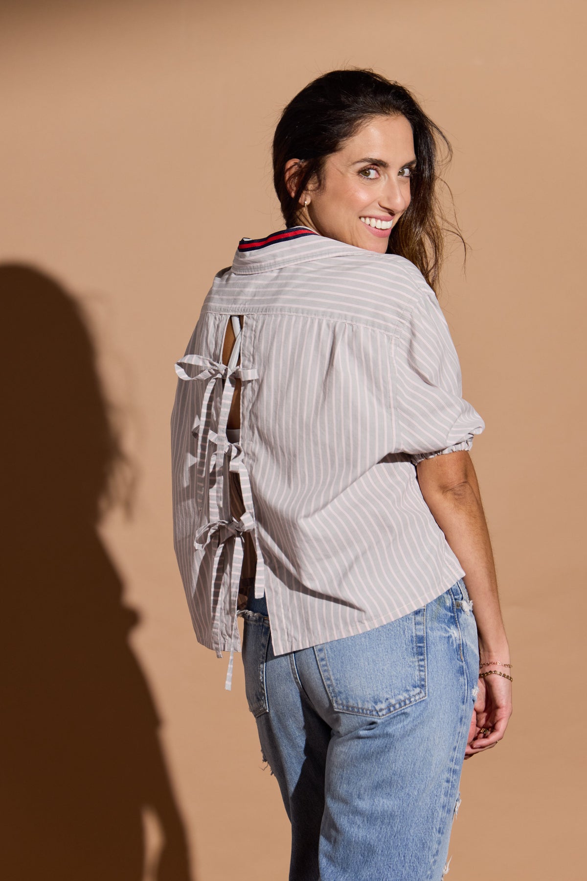 Sage Green Stripe Harlow Puff Sleeve