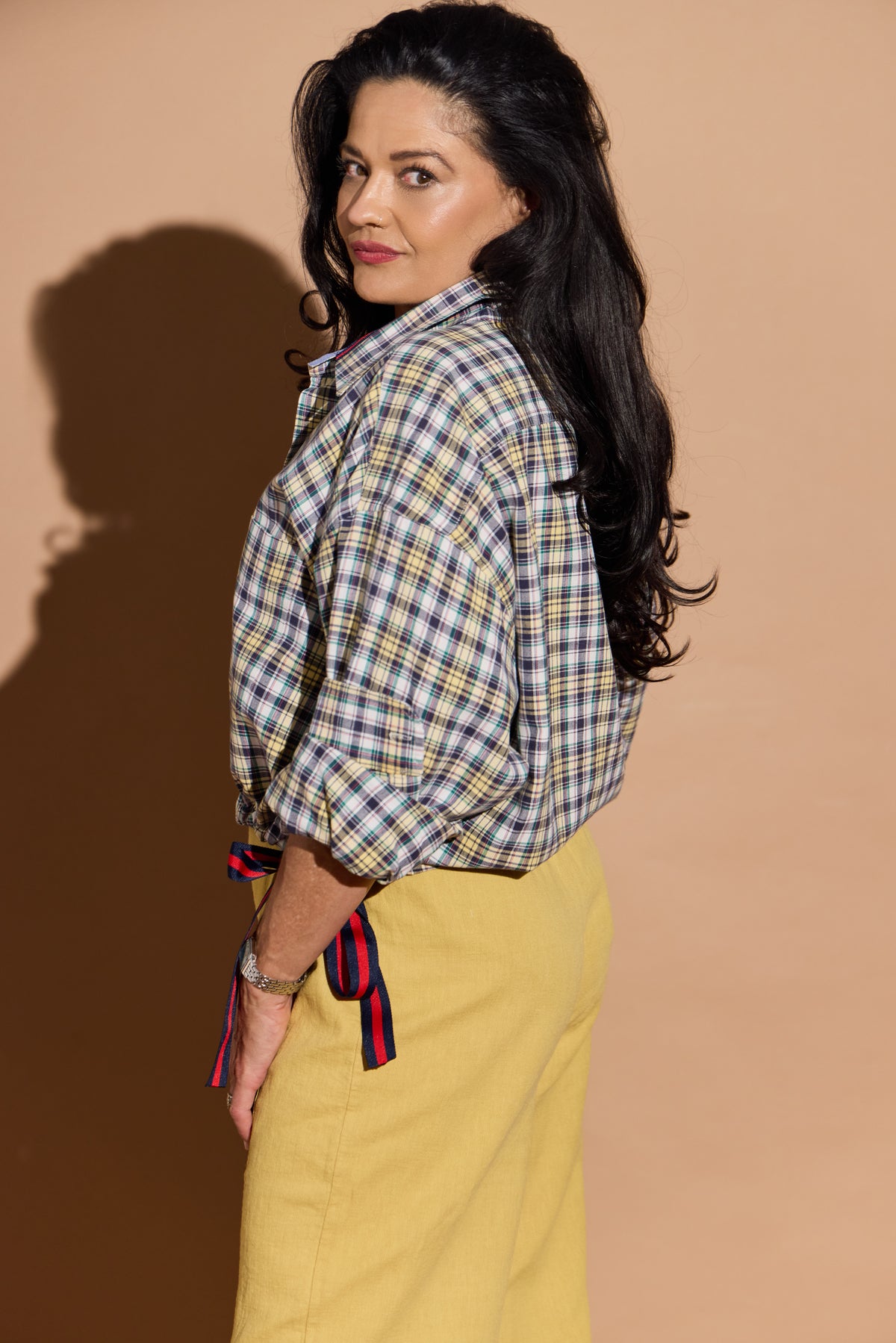 Yellow and Navy Plaid Bowie