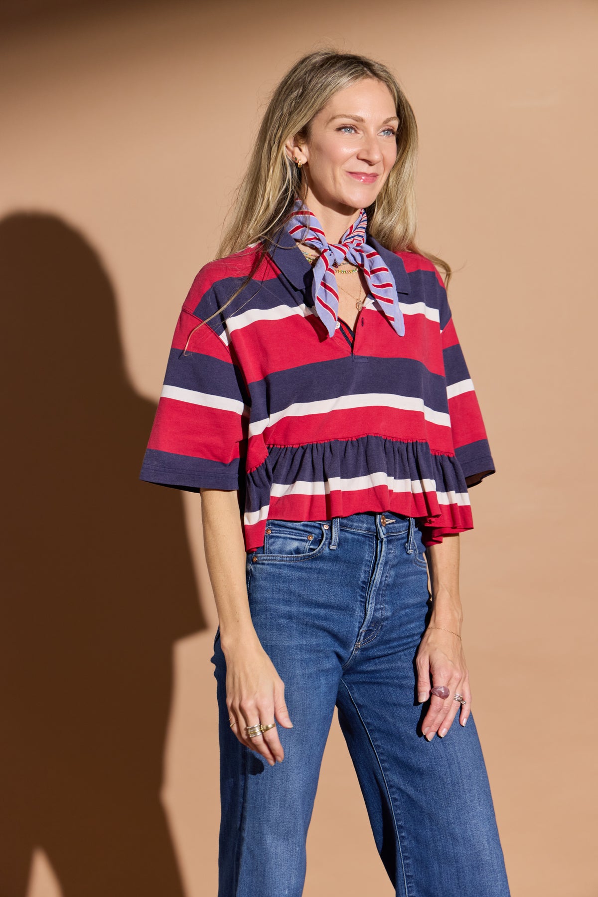Red and Navy Rugby Stripe Bunny Polo