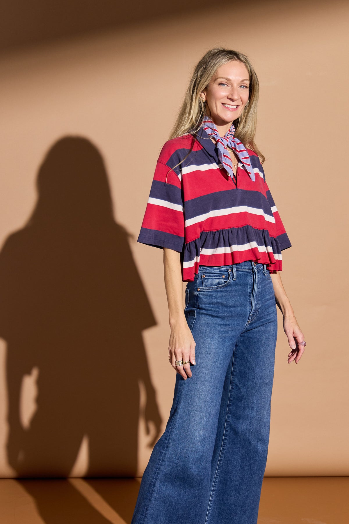 Red and Navy Rugby Stripe Bunny Polo