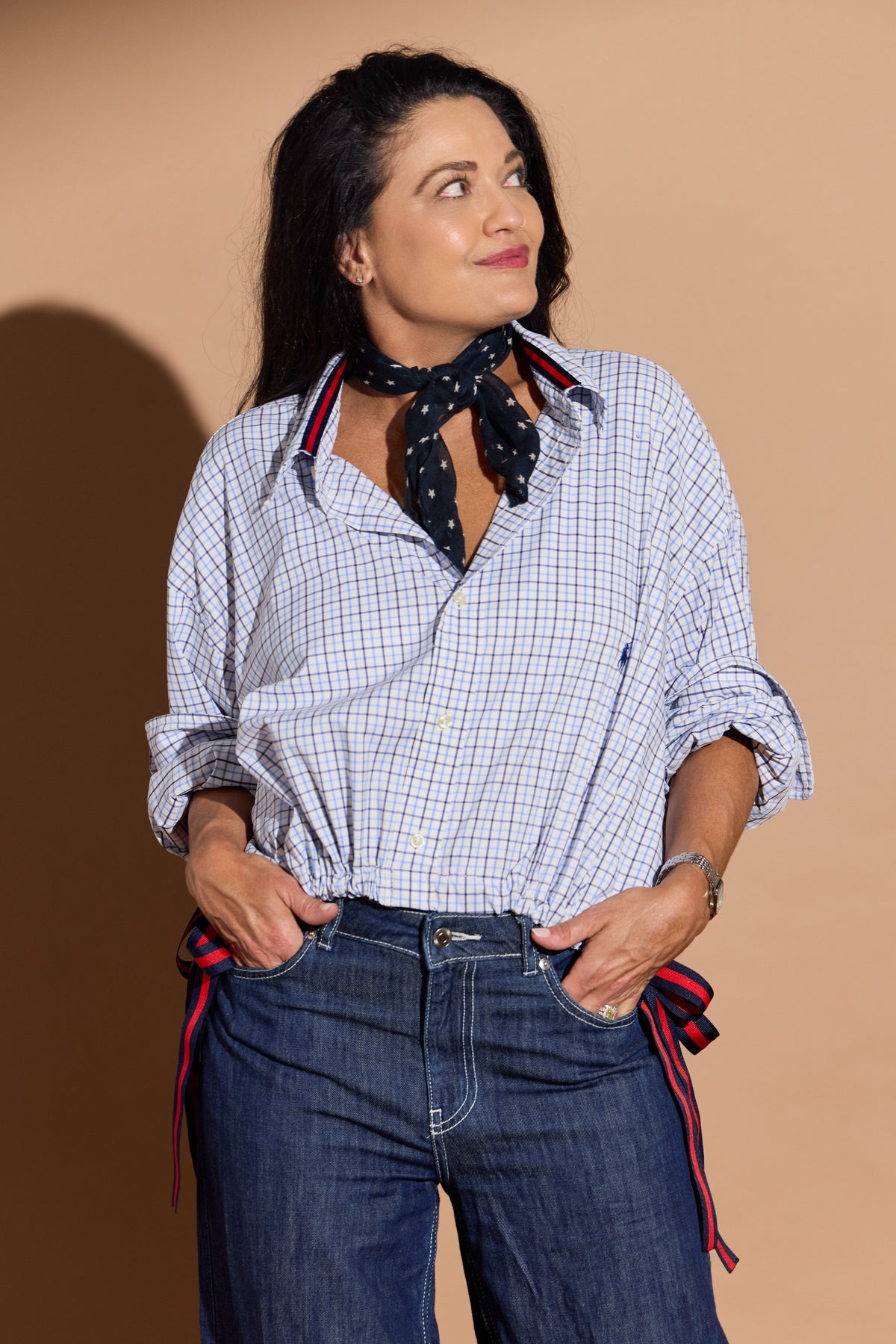 Blue and White Plaid Bowie